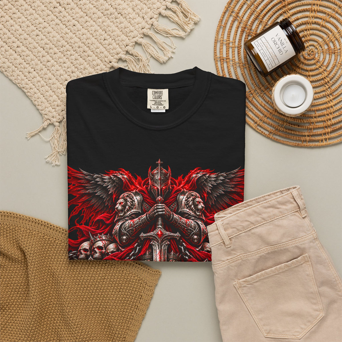 Strength Warrior T-Shirt — Gothic Skull Wings Graphic Tee