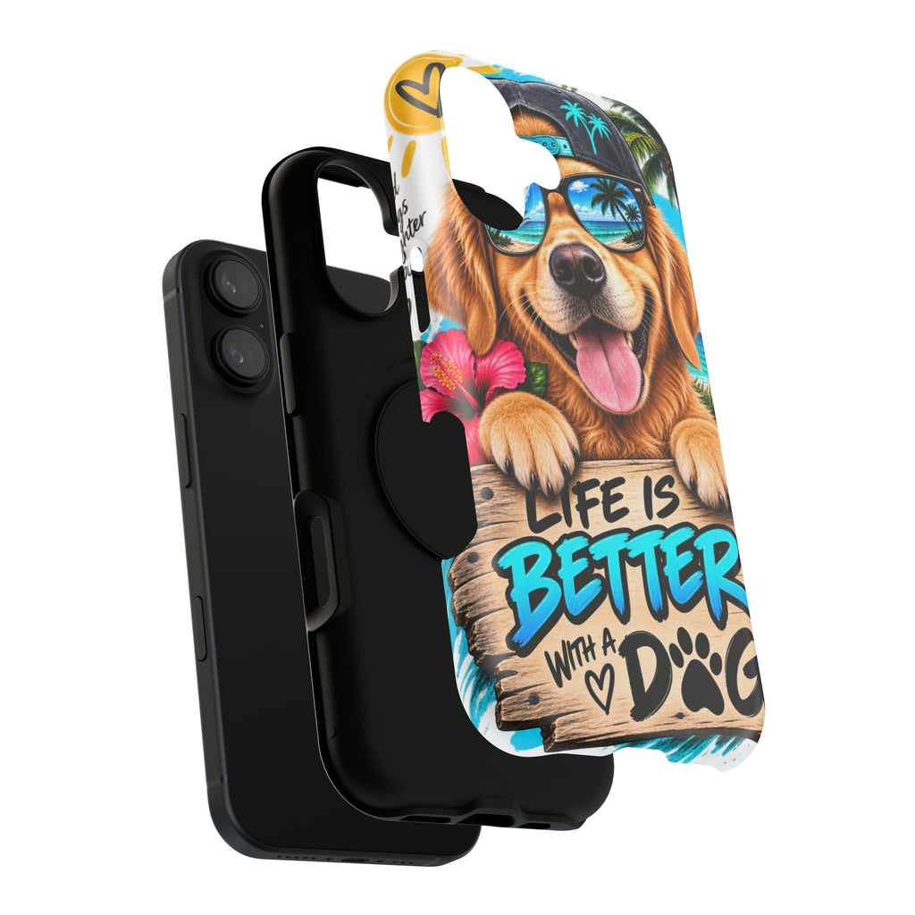 Impact-Resistant Phone Case — "Life Is Better With a Dog" Tropical Dog Design