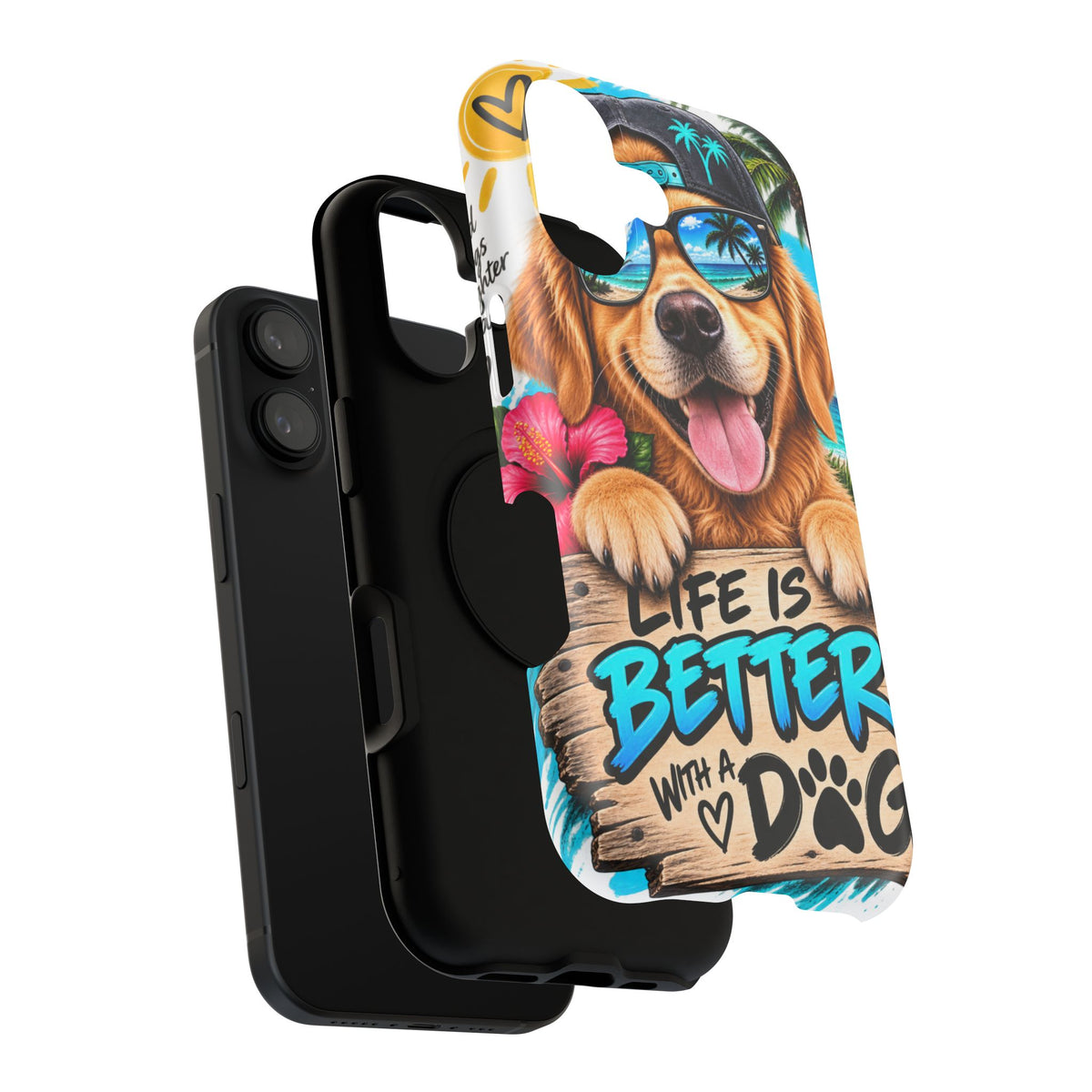 Impact-Resistant Phone Case — "Life Is Better With a Dog" Tropical Dog Design