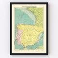 Vintage Map of Ports of Spain & Portugal, 1922