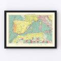 Vintage Map of Western Mediterranean Sea, 1922