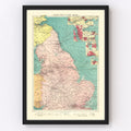 Vintage Map of Eastern Great Britain Ports, 1922