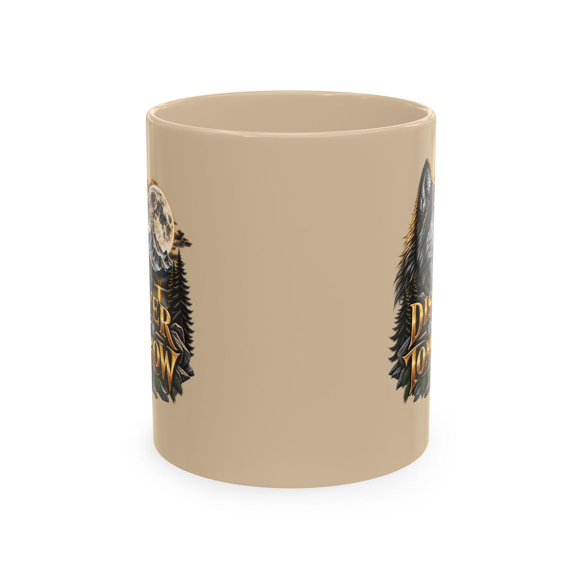 Discover Tomorrow Ceramic Mug — Howling Wolf & Moon Coffee Cup