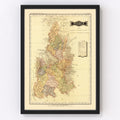Vintage Map of Puebla Mexico, 1886