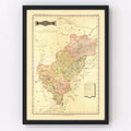 Vintage Map of Queretaro Mexico, 1886