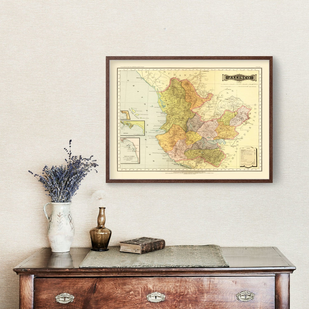 Vintage Map of Jalisco Mexico, 1886