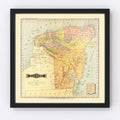 Vintage Map of Yucatan Mexico, 1886