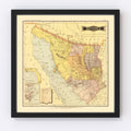 Vintage Map of Sonora Mexico, 1886