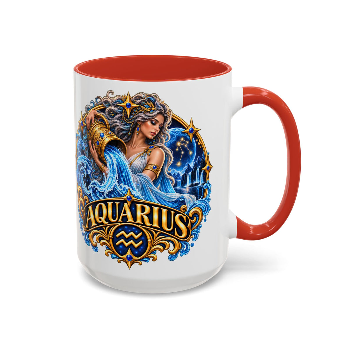 Aquarius Zodiac Coffee Mug — Illustrated Water Bearer Astrology Gift (11/15oz)