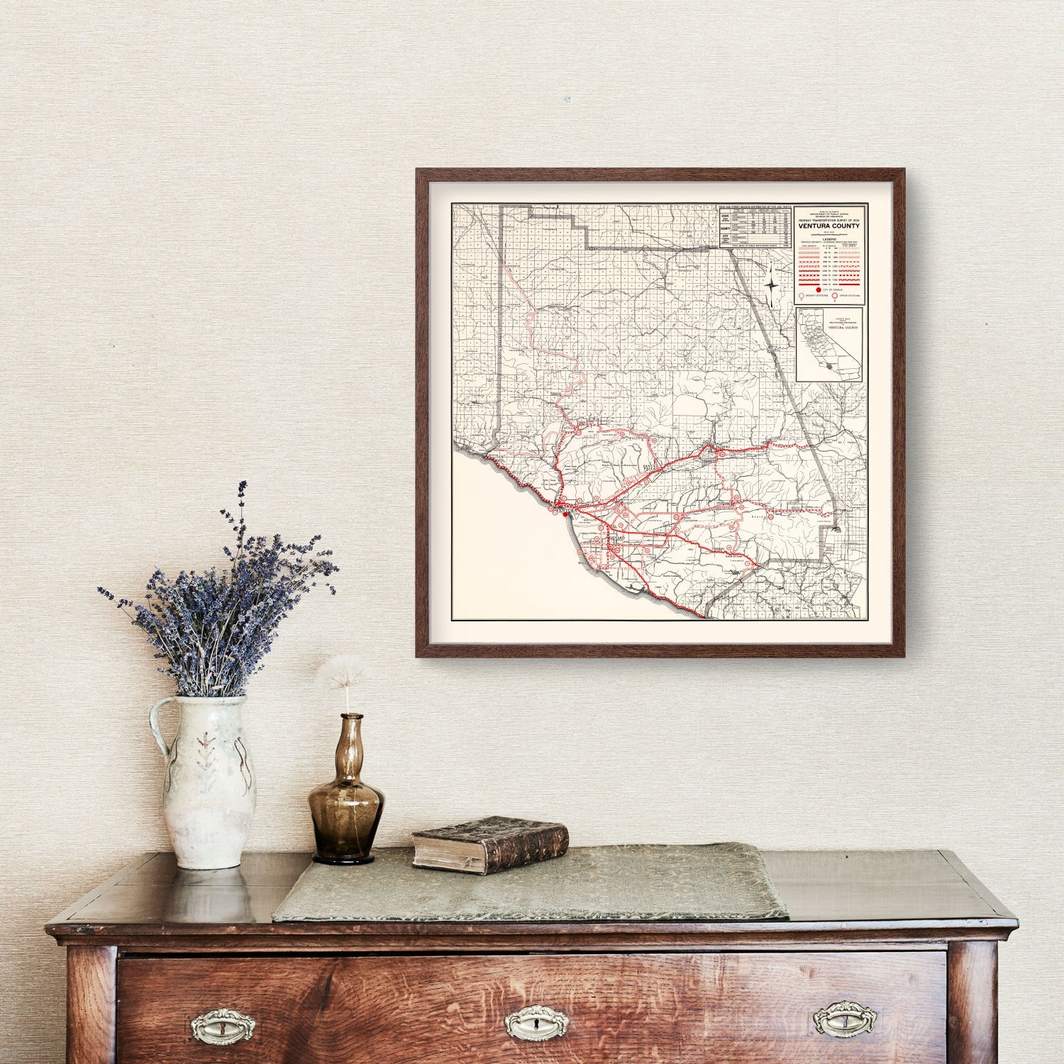 Vintage Map of Ventura County, California 1935