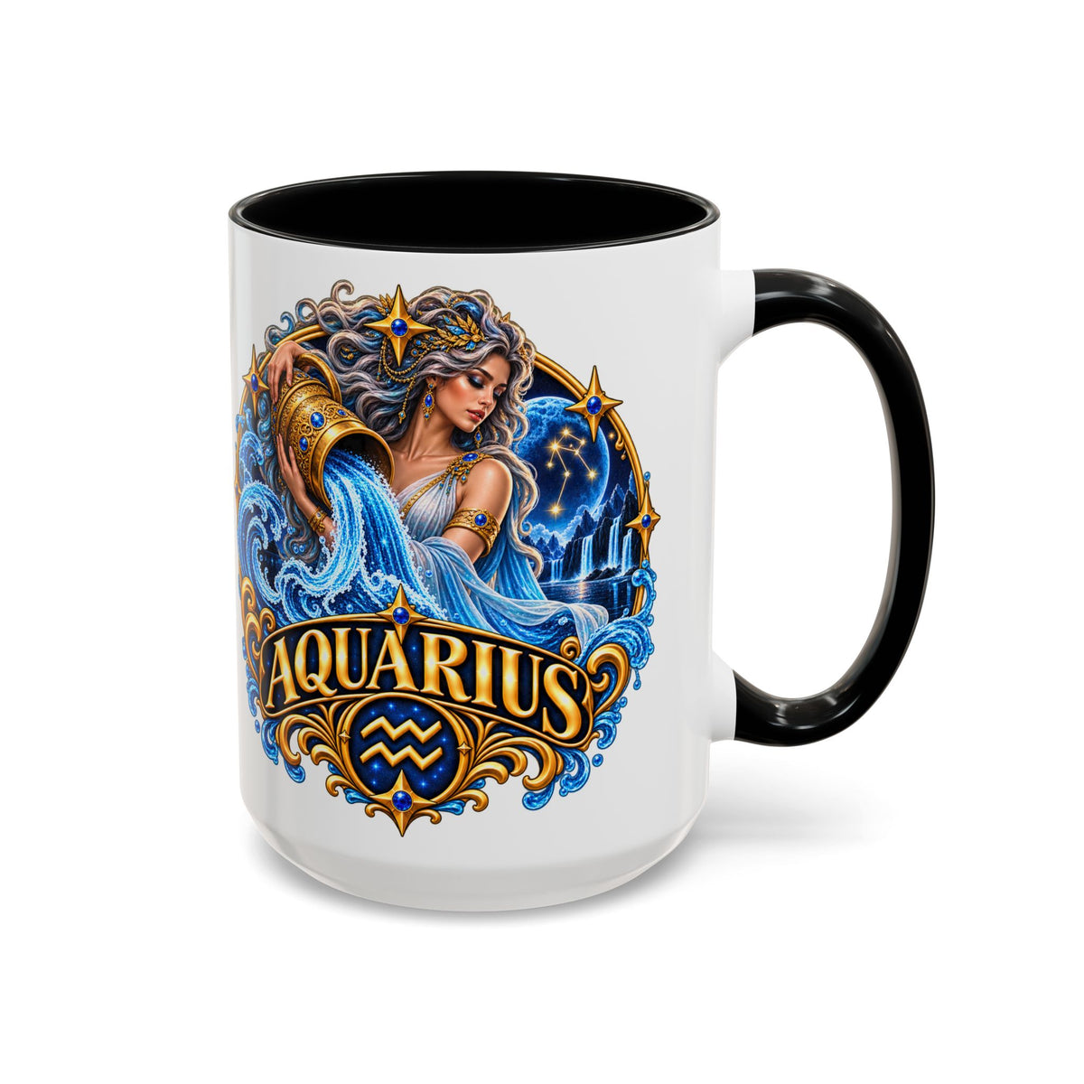 Aquarius Zodiac Coffee Mug — Illustrated Water Bearer Astrology Gift (11/15oz)
