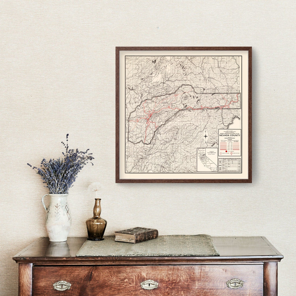 Vintage Map of Nevada County, California 1935