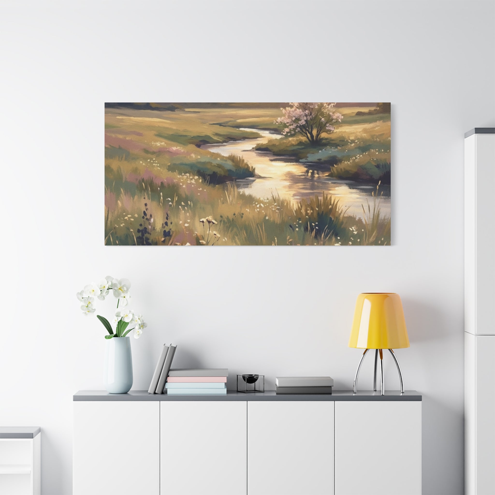 Serene Meadow Stream Matte Canvas Art — Stretched Wall Decor