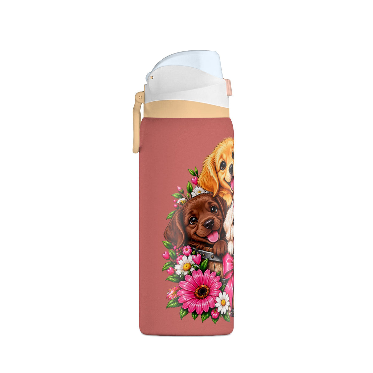 32oz Insulated Water Bottle with Adorable Dogs and Flowers