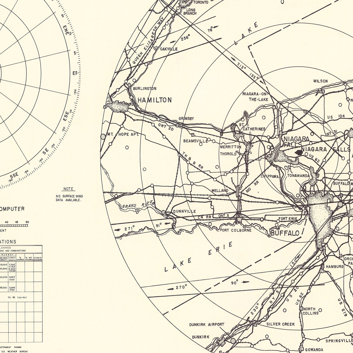 Vintage Map of the Niagara Municipal Airport Vicinity, 1952