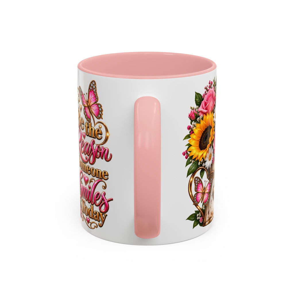 Be the Reason Someone Smiles Today Accent Coffee Mug – Floral Sunflower & Rose Inspirational 11/15oz