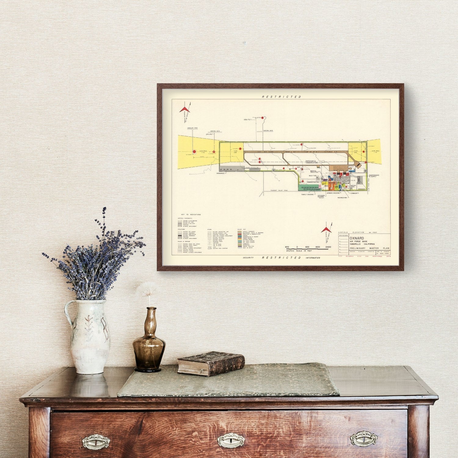 Vintage Map of Oxnard Air Force Base " Camarillo California, 1951