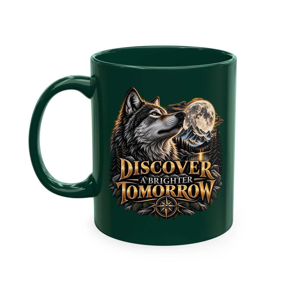 Discover Tomorrow Ceramic Mug — Howling Wolf & Moon Coffee Cup