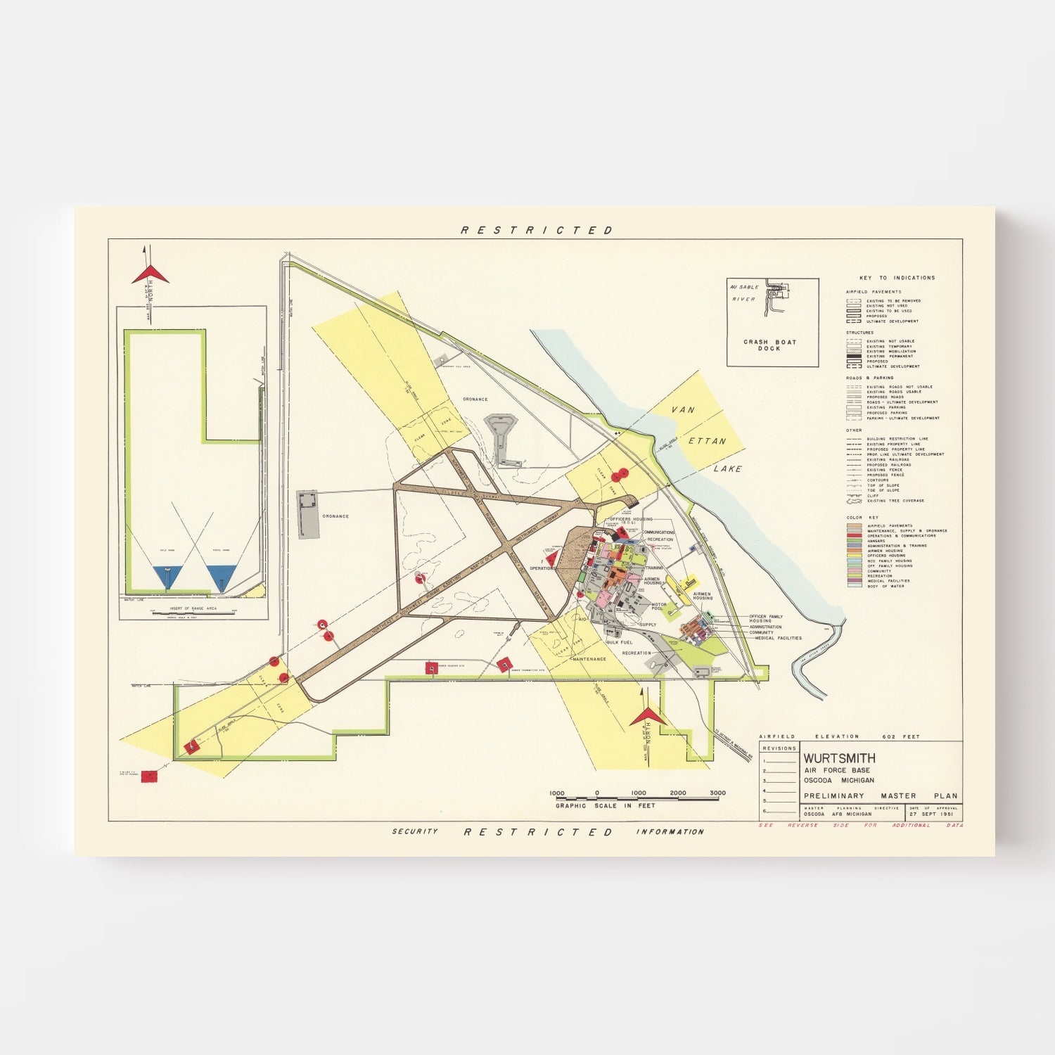 Vintage Map of Wurtsmith Air Force Base, 1952