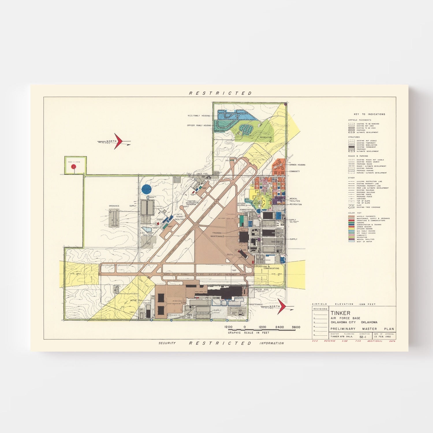 Vintage Map of Tinker Air Force Base, 1952