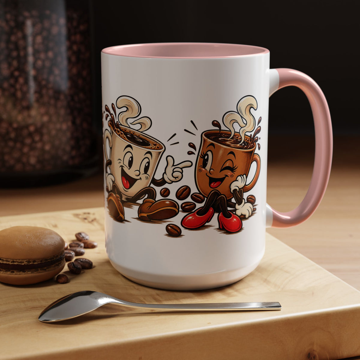 Coffee Cartoon Mug — Cute Dancing Coffee Cups Accent Mug