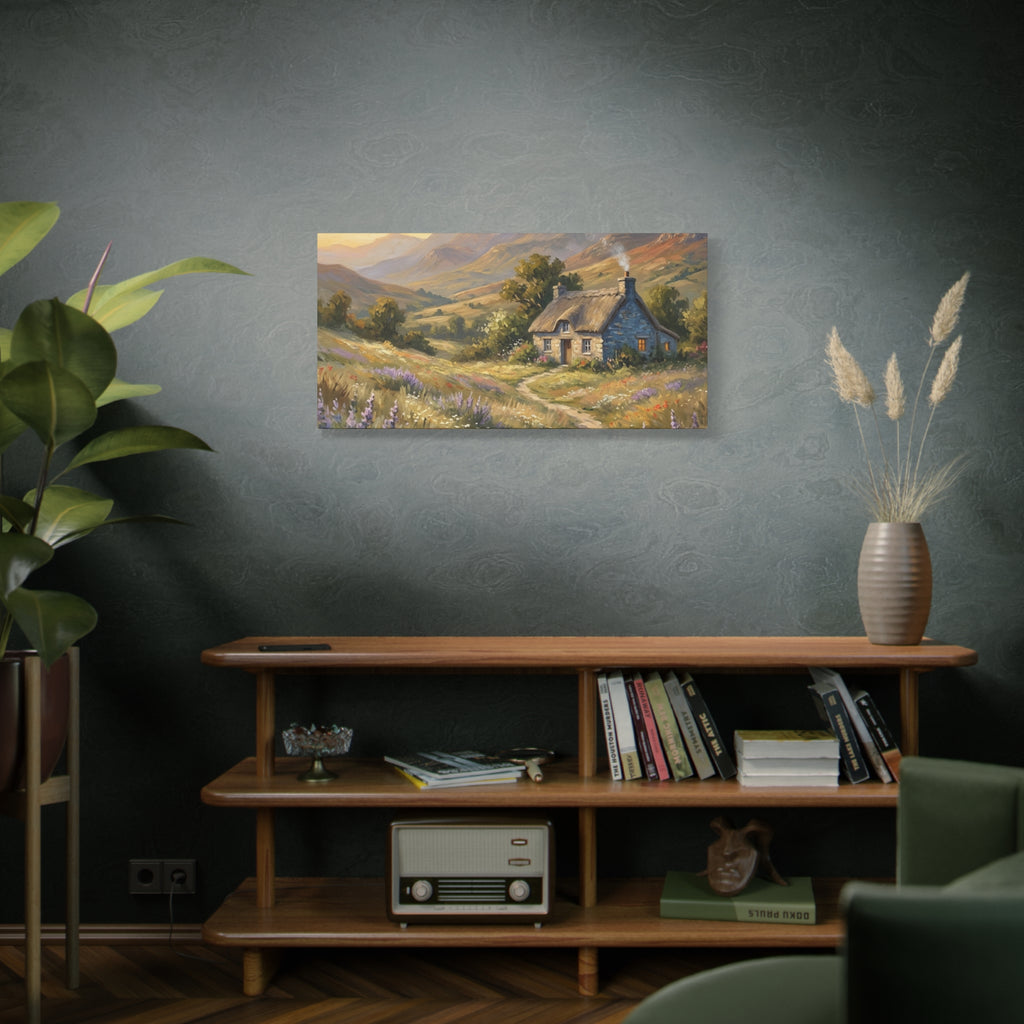 Countryside Cottage Canvas Wall Art — Tranquil Rustic Landscape Print