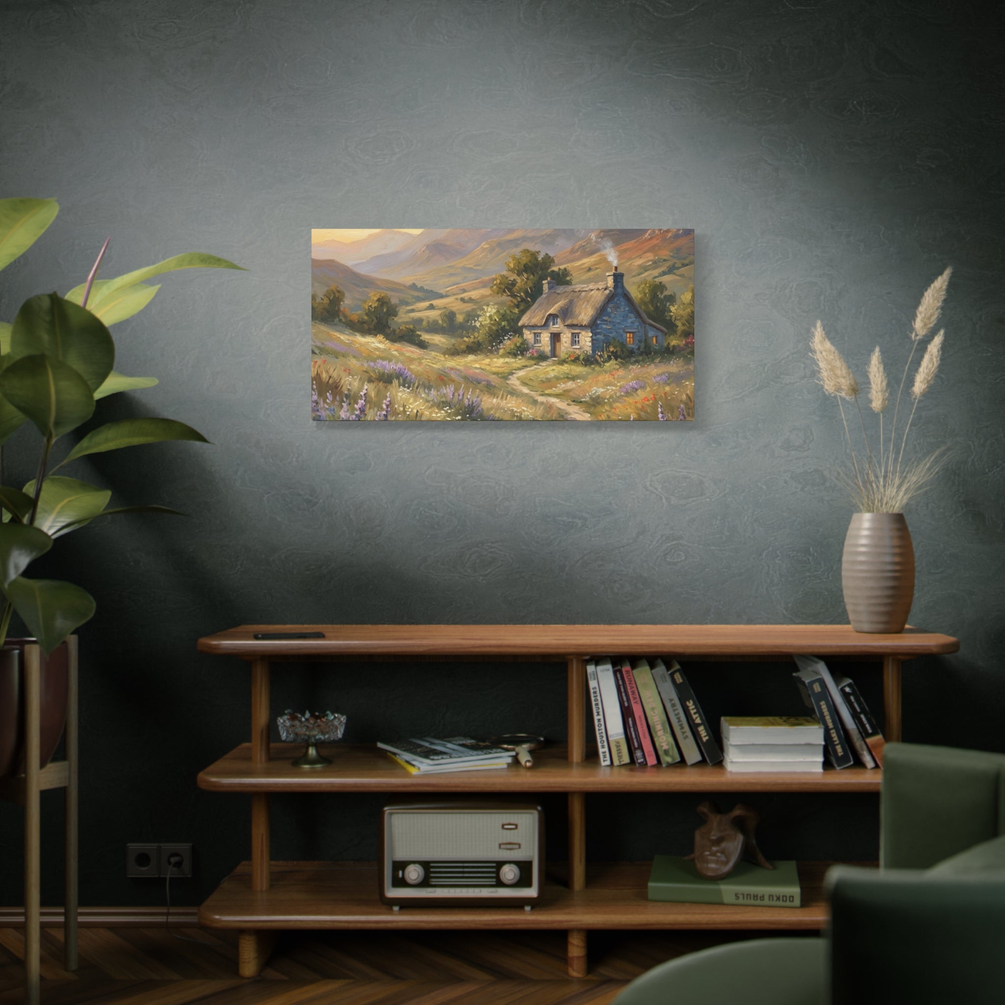 Countryside Cottage Canvas Wall Art — Tranquil Rustic Landscape Print