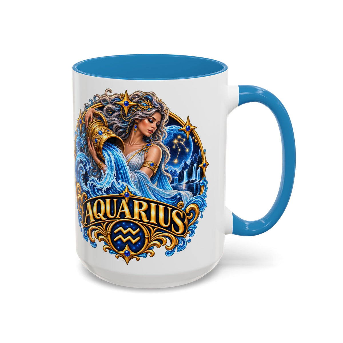 Aquarius Zodiac Coffee Mug — Illustrated Water Bearer Astrology Gift (11/15oz)