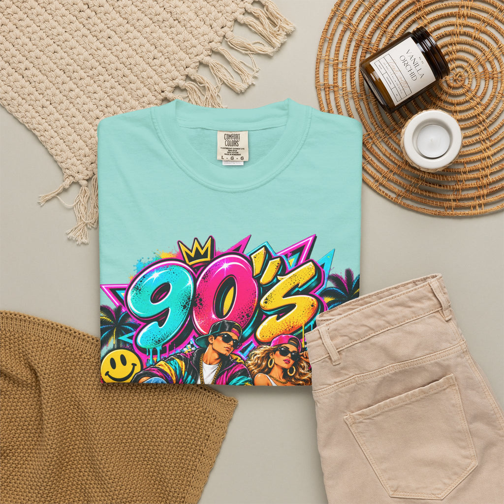 90s Retro Streetwear T-Shirt — Vintage Boombox & Neon Graffiti Design
