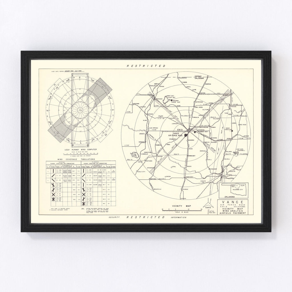 Vintage Map of the Vance Air Force Base Vicinity, 1952