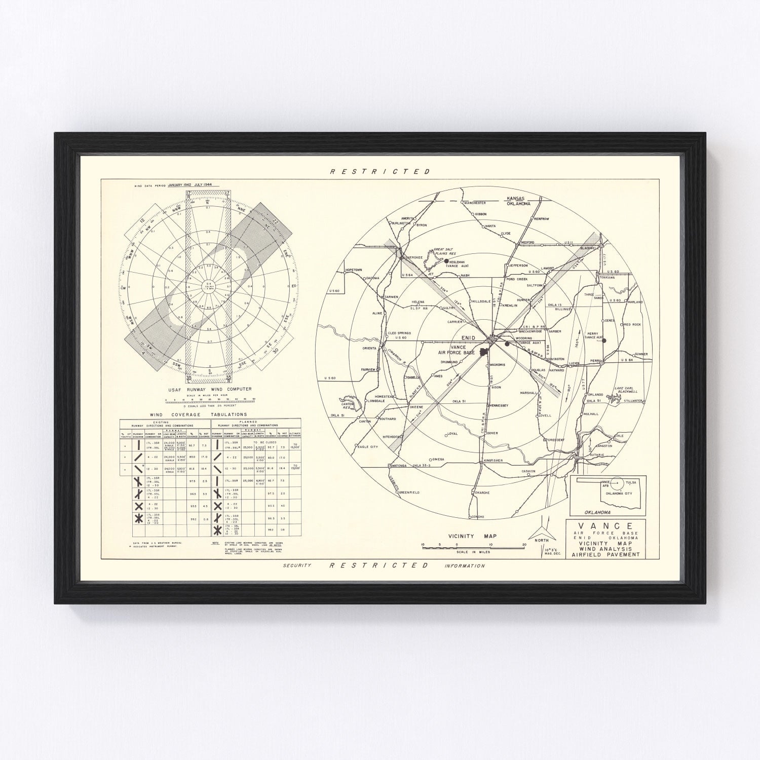 Vintage Map of the Vance Air Force Base Vicinity, 1952