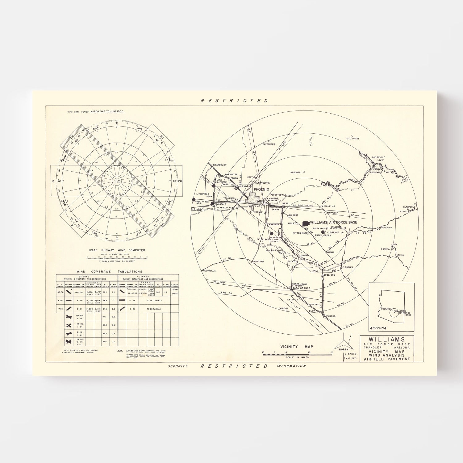 Vintage Map of the Williams Air Force Base Vicinity, 1952