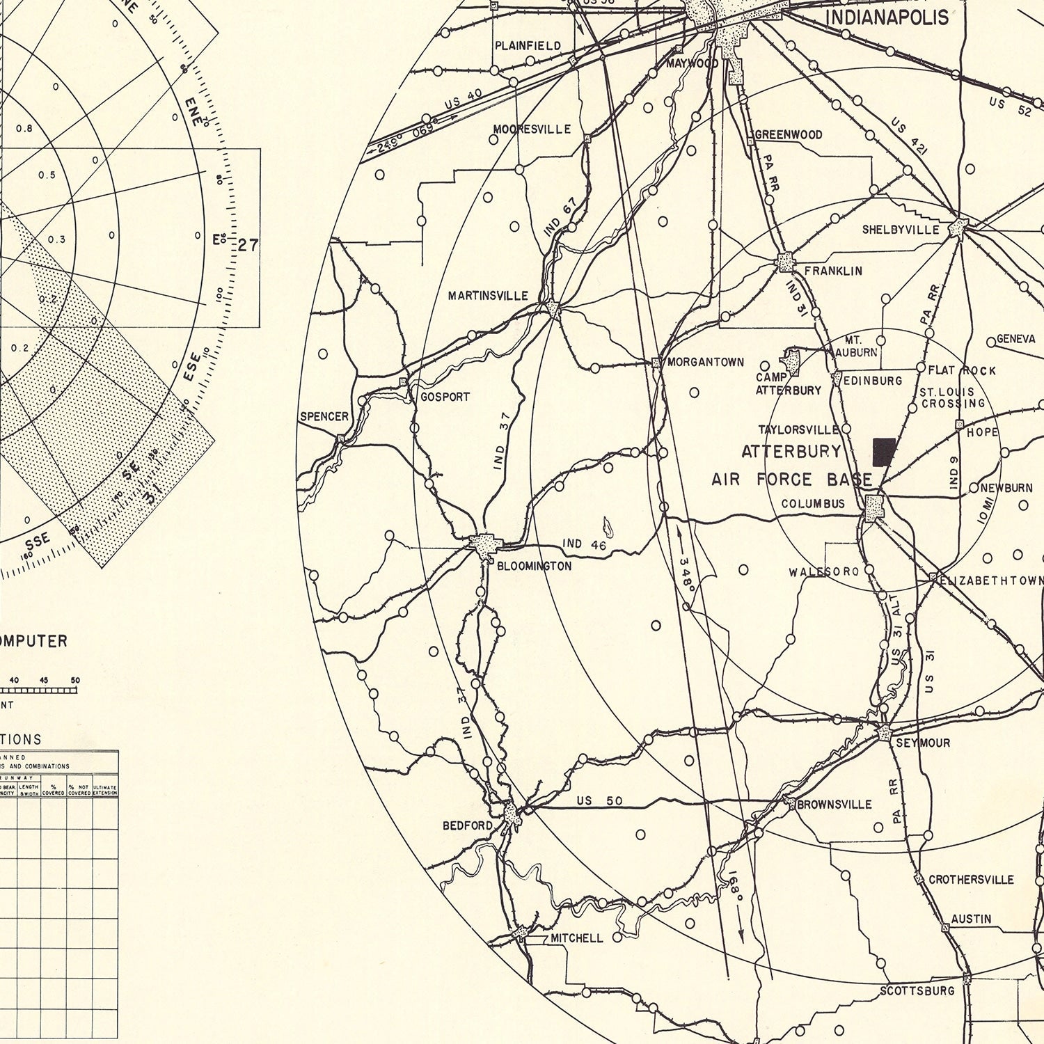 Vintage Map of the Atterbury Air Force Base Vicinity, 1953