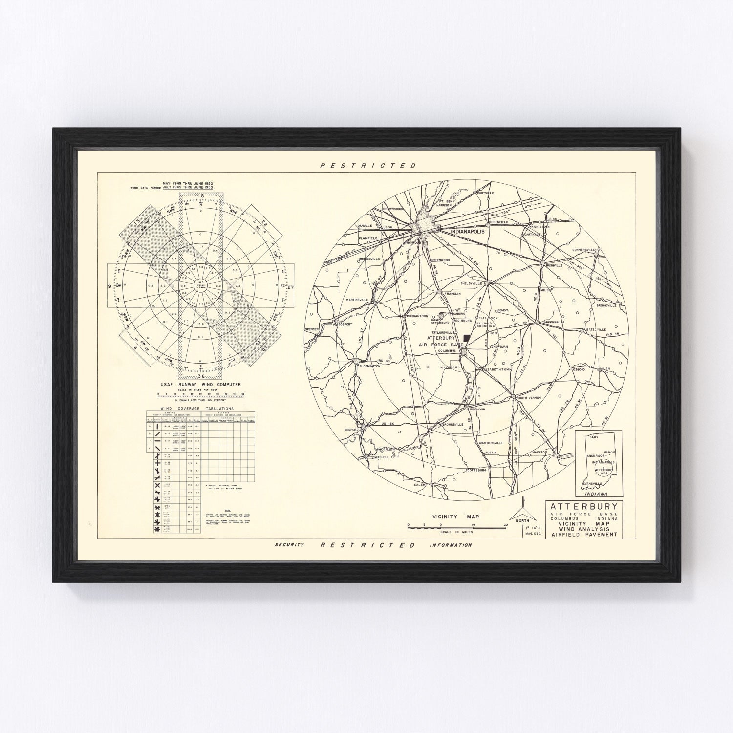 Vintage Map of the Atterbury Air Force Base Vicinity, 1953