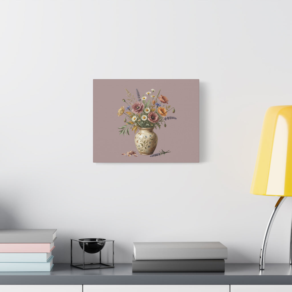 Botanical Vase Floral Canvas Print — Vintage Wildflower Wall Art
