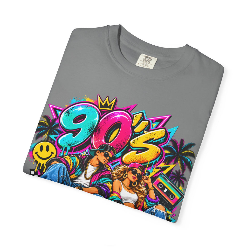 90s Retro Streetwear T-Shirt — Vintage Boombox & Neon Graffiti Design