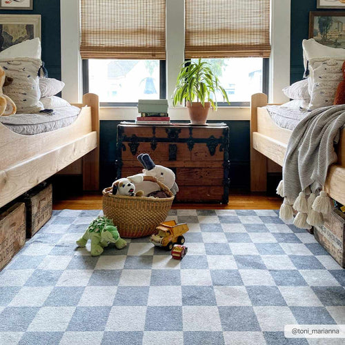 Alie Blue Gray Checkered Washable Rug