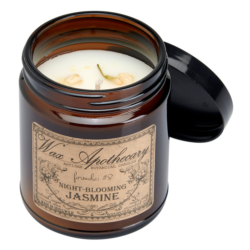6 oz Botanical Candle in Amber Glass Jar - Night-Blooming Jasmine