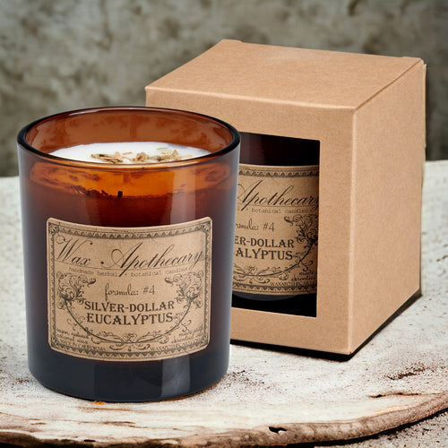 9 oz Silver-Dollar Eucalyptus Artisan Amber Glass Candle