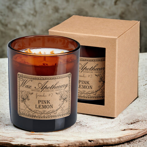 9 oz Pink Lemon Artisan Amber Glass Candle