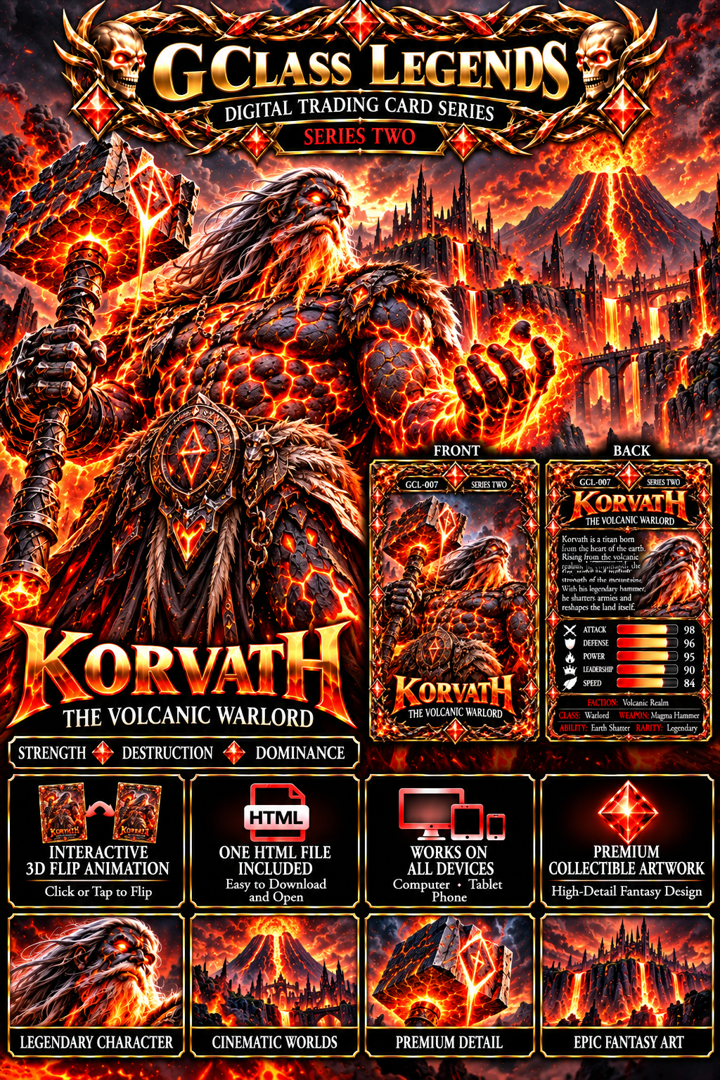 G Class Legends | Korvath The Volcanic Warlord | Legendary Interactive Digital Trading Card | Series Two 007