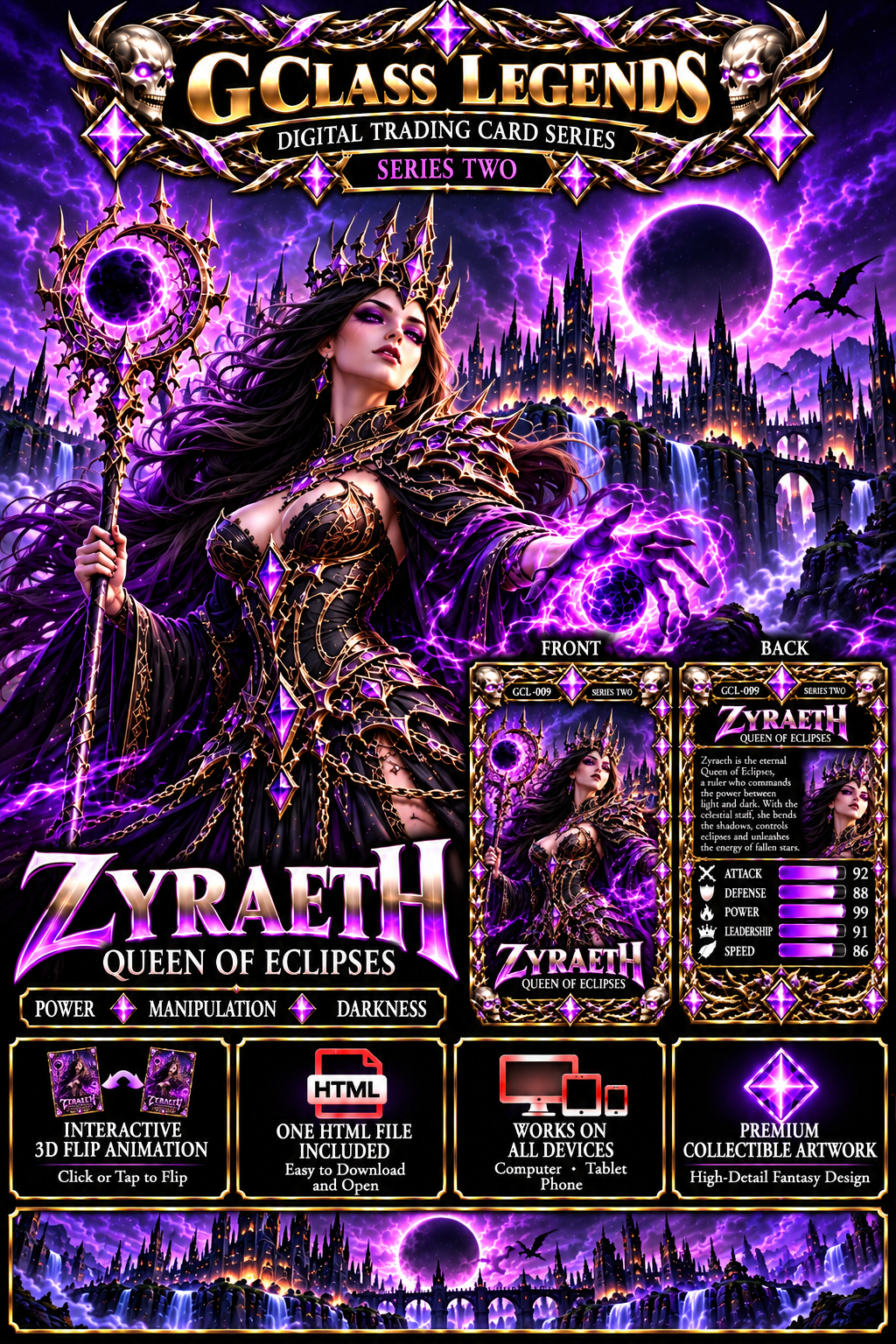 G Class Legends | Zyraeth Queen of Eclipses | Legendary Interactive Digital Trading Card | Series Two 009