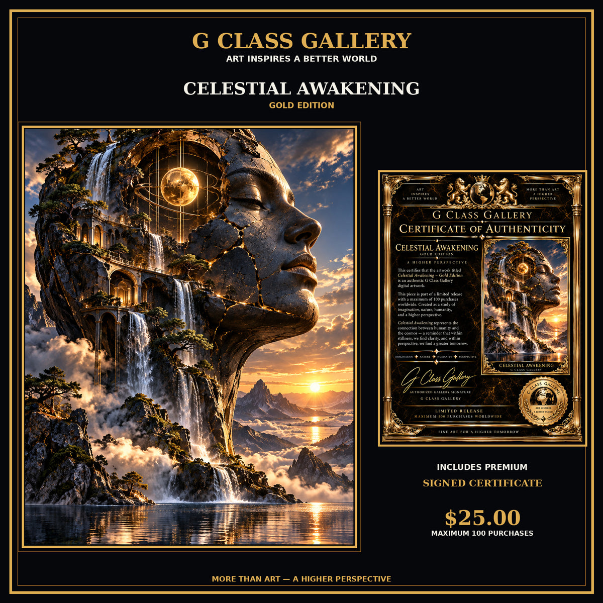 Celestial Awakening — Gold Edition | Luxury Surreal Digital Fine Art + Premium Certificate | G Class Gallery