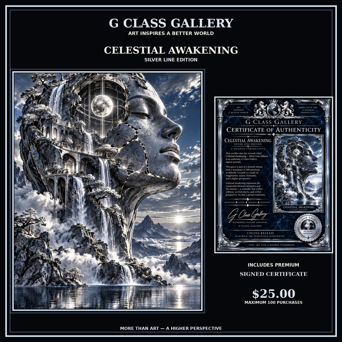 Celestial Awakening — Silver Line Edition | Luxury Surreal Digital Fine Art + Premium Certificate | G Class Gallery