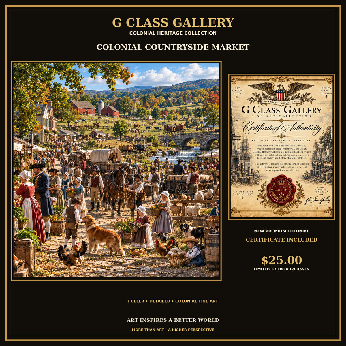 Colonial Countryside Market | Historic Colonial Country Digital Art + Premium Certificate | G Class Gallery