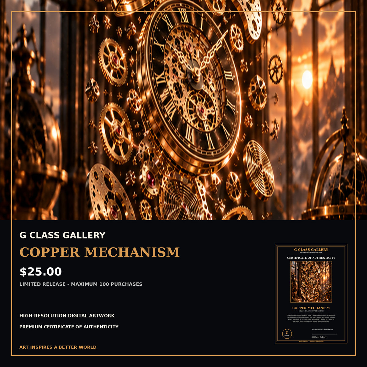 Copper Mechanism | Steampunk Mechanical Watch Digital Art + Premium Certificate | G Class Gallery
