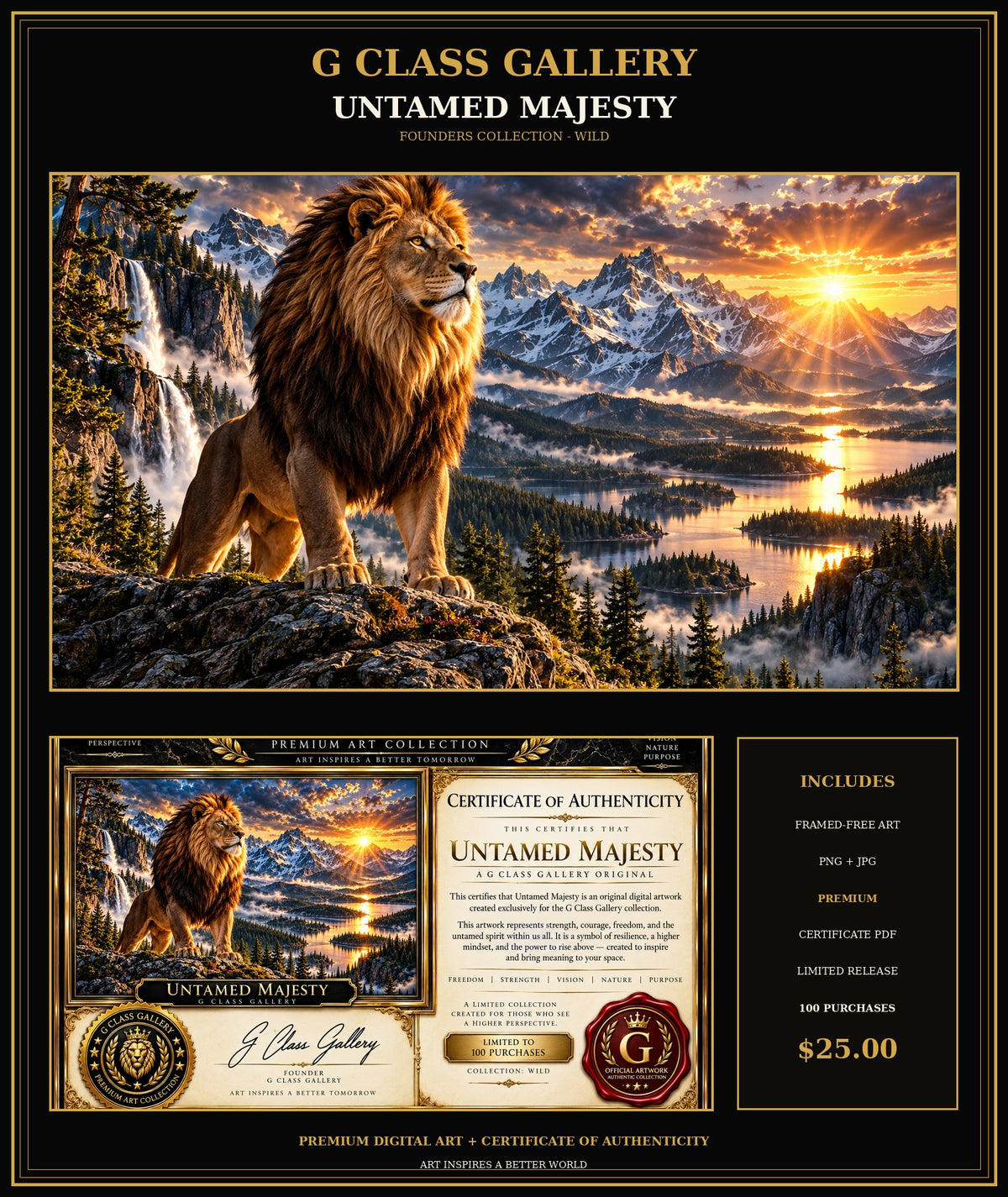 Untamed Majesty | Premium Lion Digital Art + Certificate | G Class Gallery