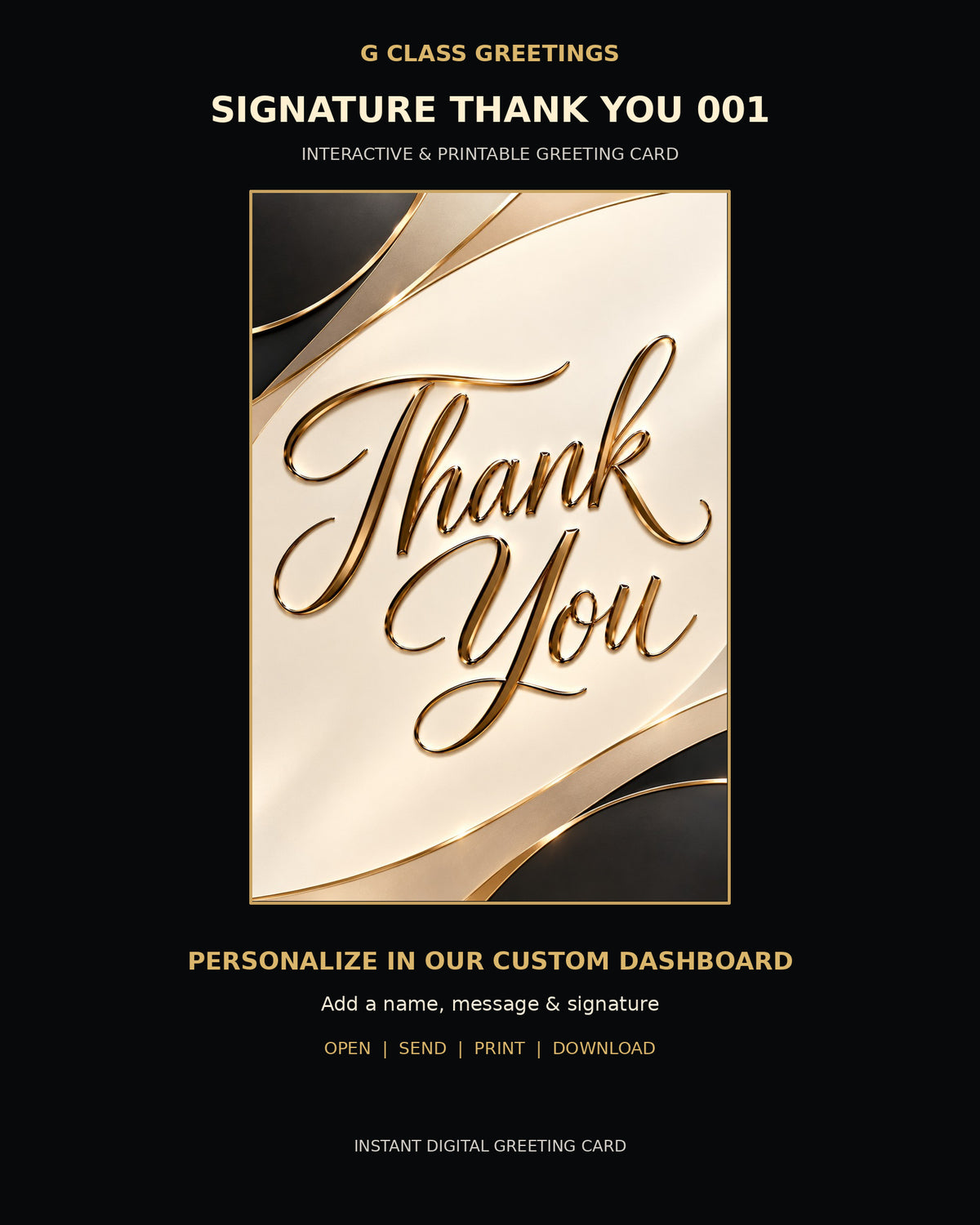 Personalized Interactive Thank You Card | Modern Black & Gold Digital Greeting | Printable Appreciation Card | G Class Greetings