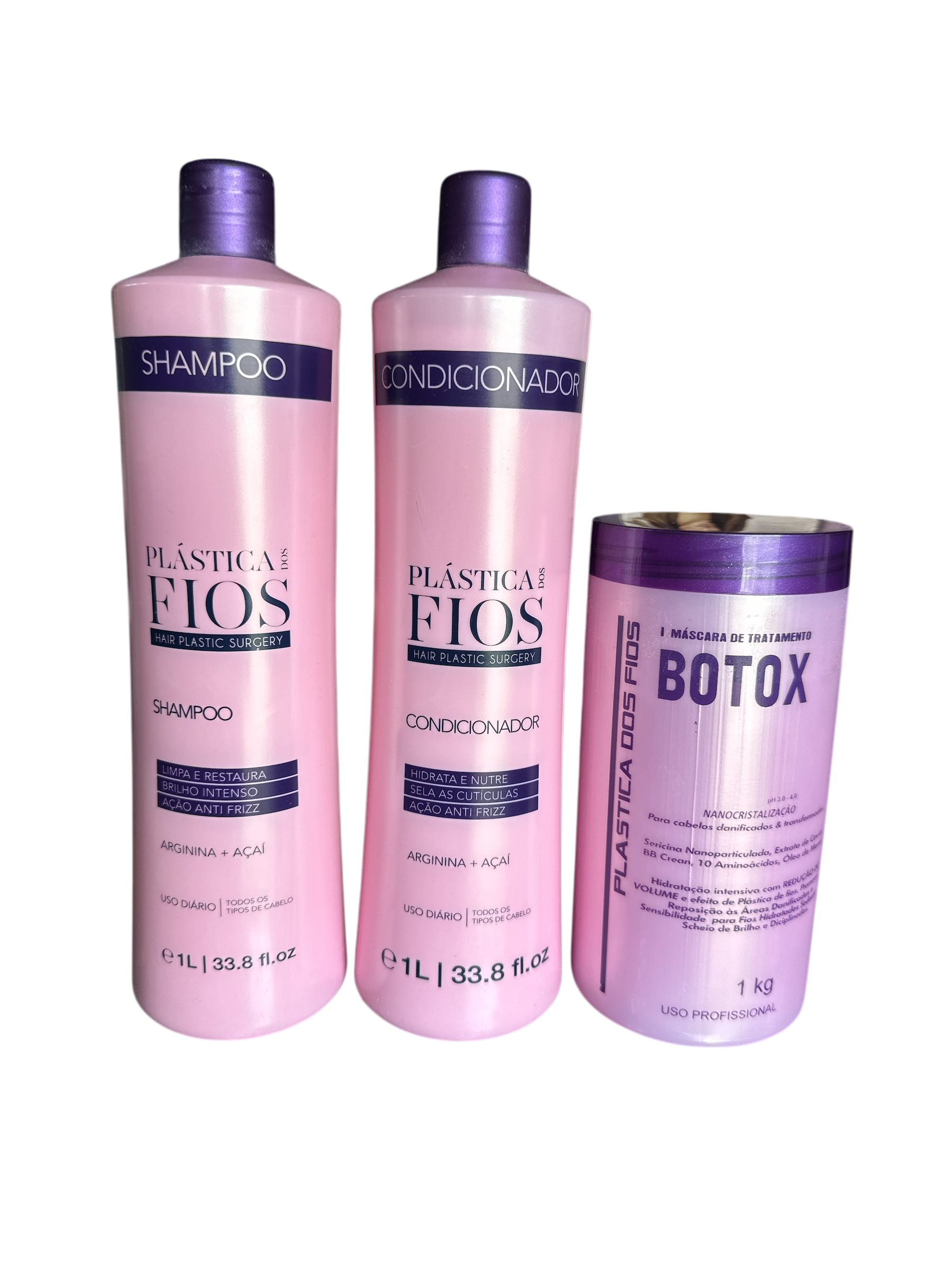 Plastica Dos Fios Deep Hydrating Kit Shampoo Hair Conditioner And Hair Btox 34oz 1000ml