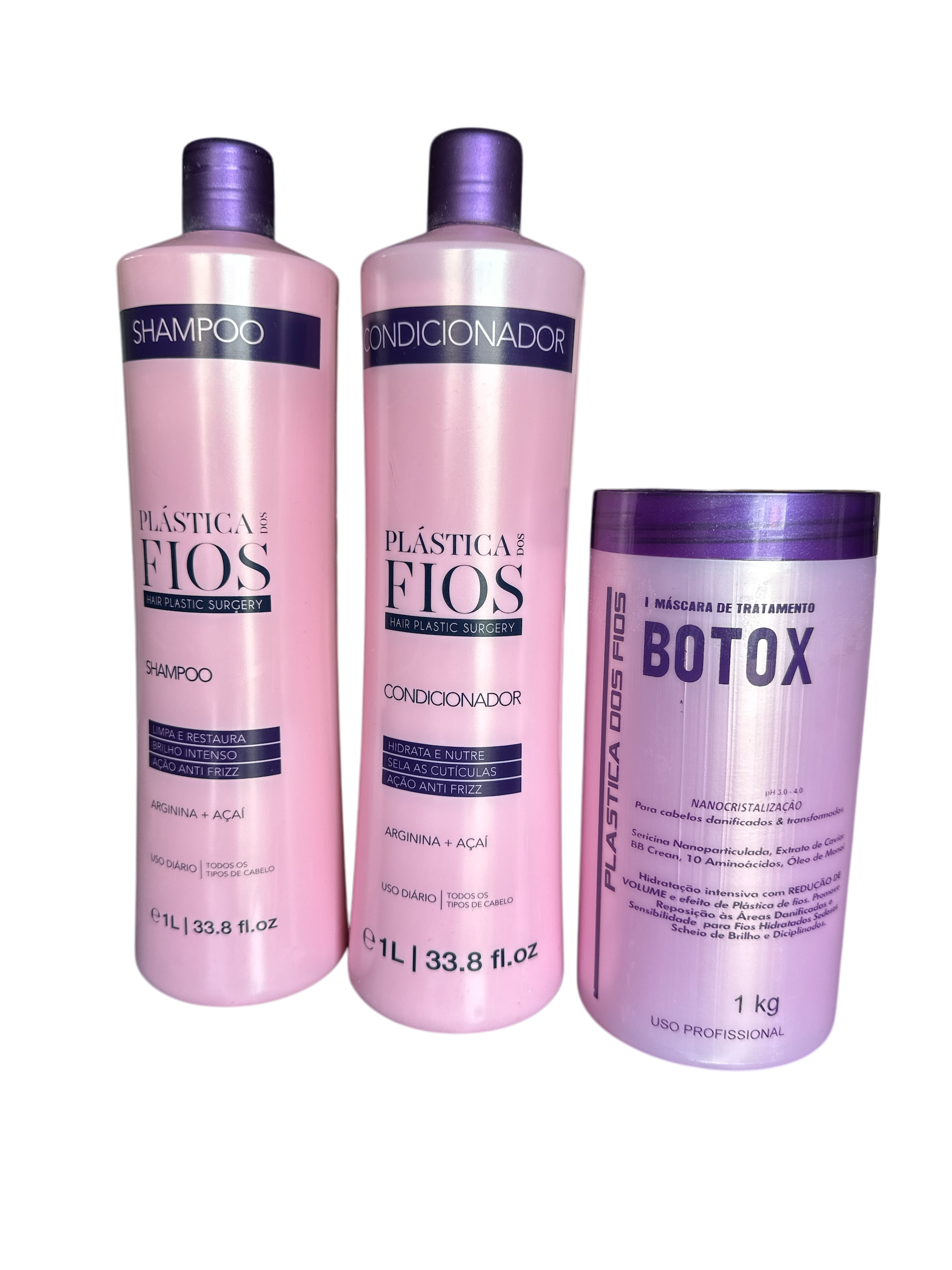 Plastica Dos Fios Deep Hydrating Kit Shampoo Hair Conditioner And Hair Btox 34oz 1000ml